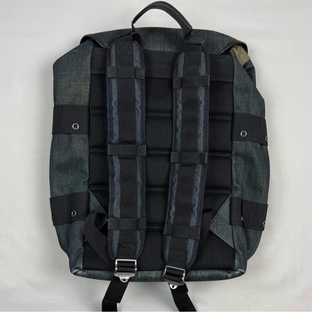 Diesel Waxed Denim De Breaking Backpack Dark Blue/Black Metal Buckles